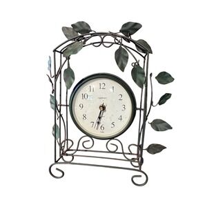 Ingraham Metal Wire Leaf Mantel Clock Green Rustic Garden Decor Quartz 13 Inch